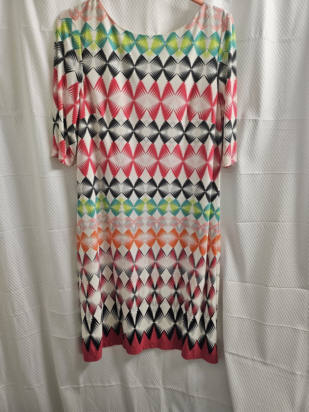 Eliza J Multi-Color Geometric Knit Dress with Coral Accents